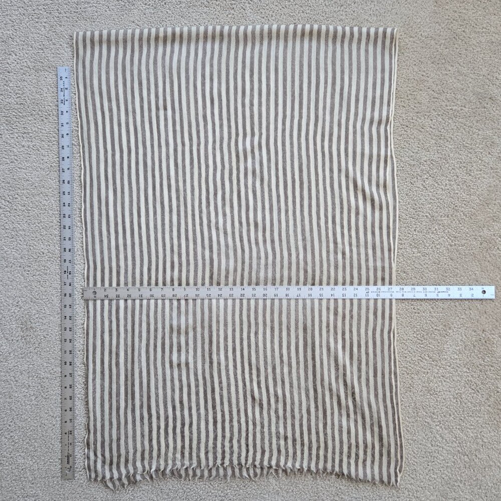 NWOT Lightweight Gauzy Cashmere Scarf Wrap Ivory with Brown Stripes - Picture 2 of 14